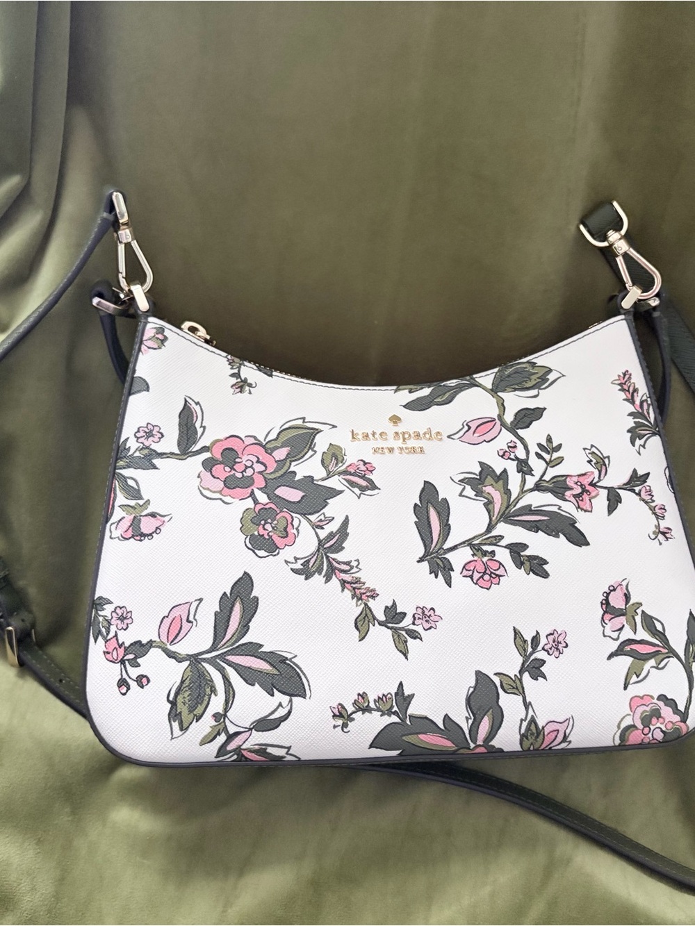 kate spade White Floral Shoulder Bag with Pink and Green Accents